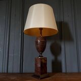 Marble effect lamp with its 1980s lampshade on shower stand