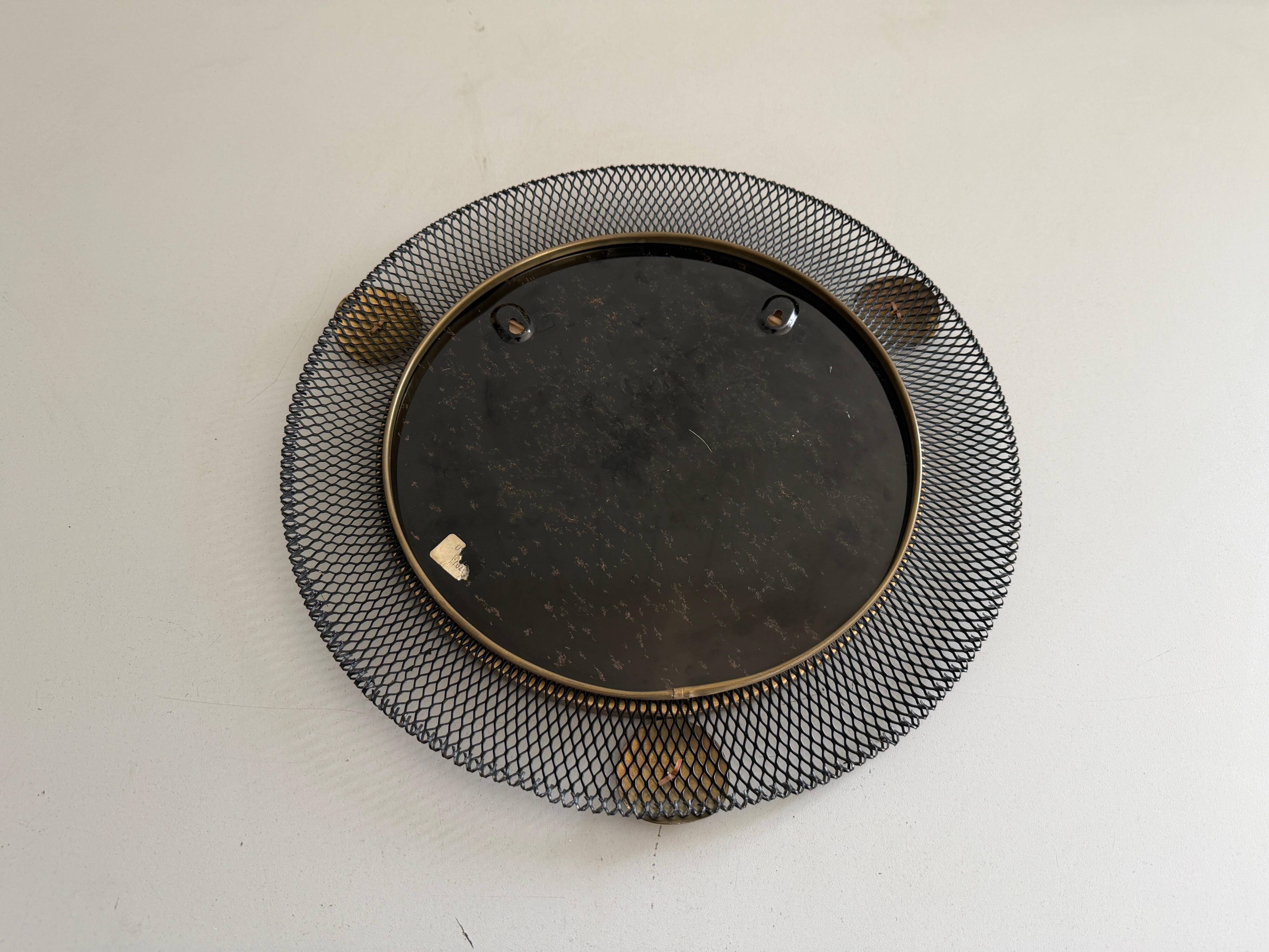 Round wall mirror in brass and black wire, 1960s, Germany