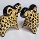 Two stylized rams in glazed ceramic, vintage, Kasakhstan