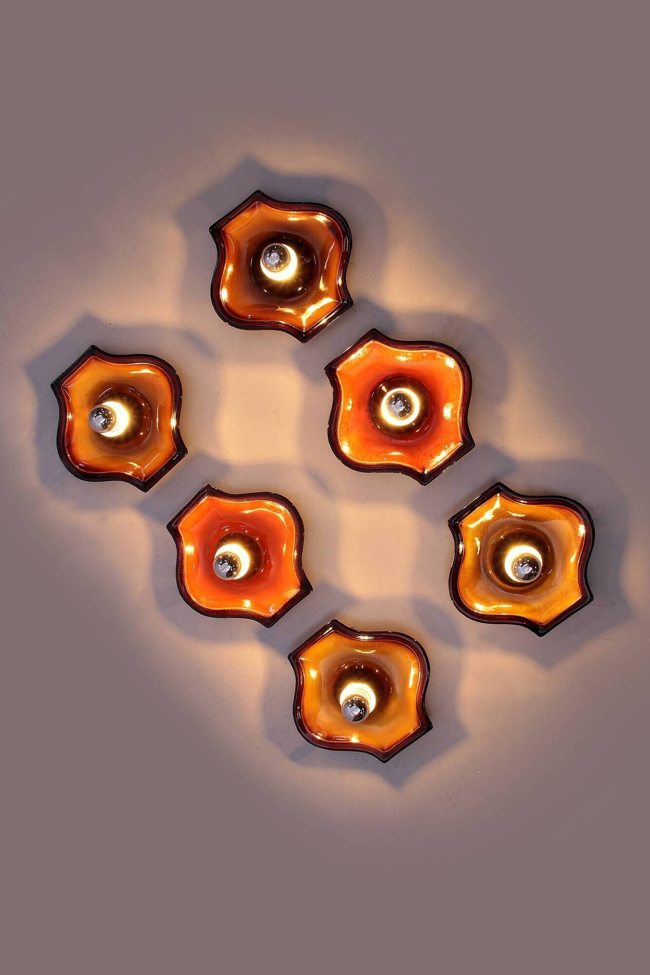 Vintage Set of 6 German ceramic wall lamps with head mirror lamp, 1960
