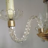 French Barley Twist Glass Arms and Gold Metal 3-Light Chandelier 5230