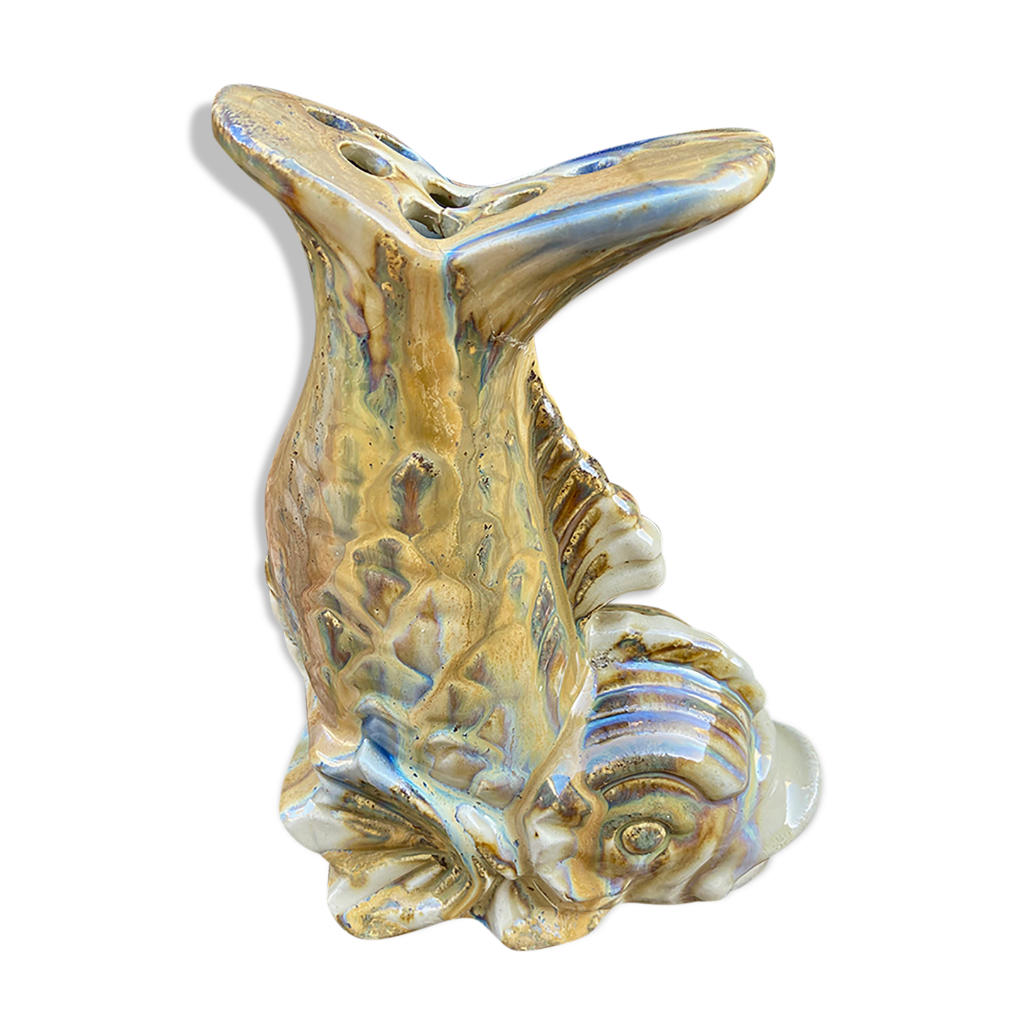 Vase pique flower in faience-fish-60s