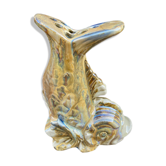 Vase pique flower in faience-fish-60s