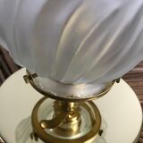 Brass table lamp and vintage torch globe