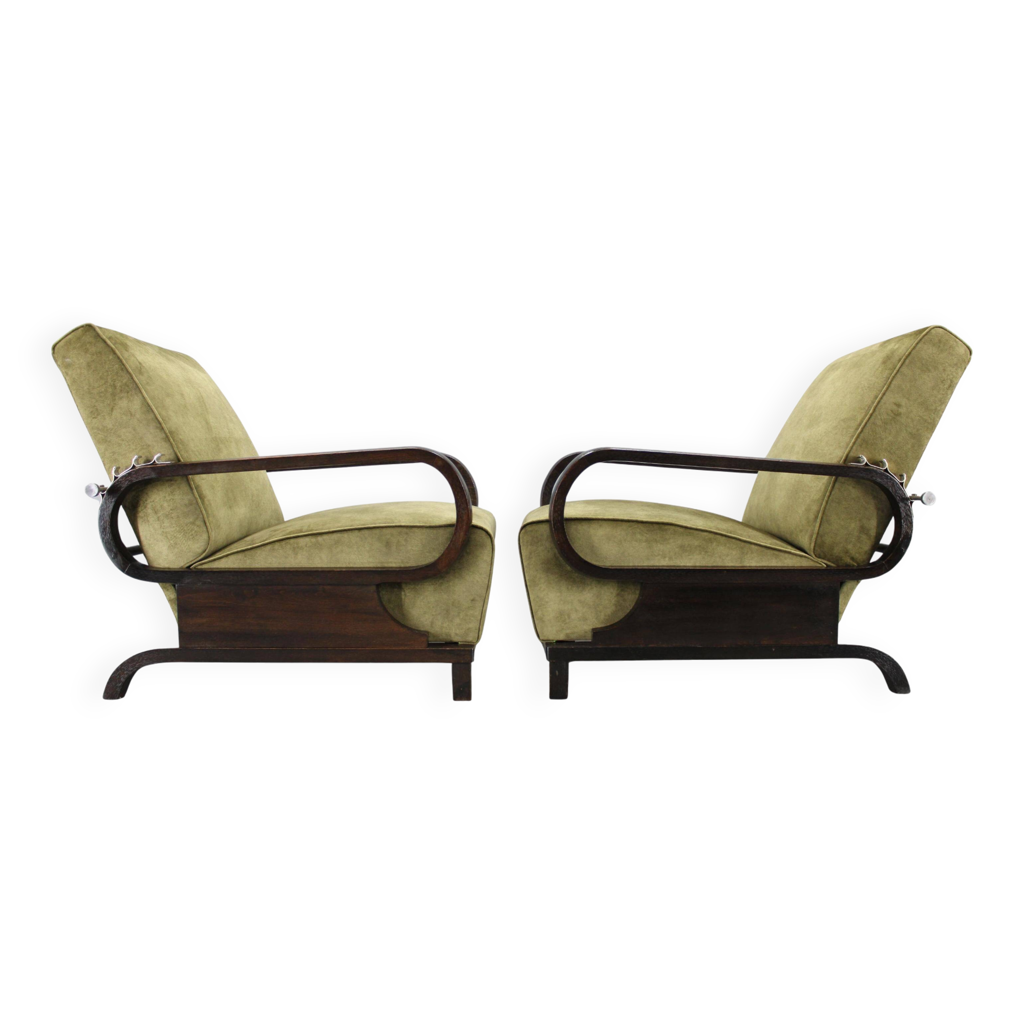 1930s rare restored adjustable Art Deco armchairs, Czechoslovakia