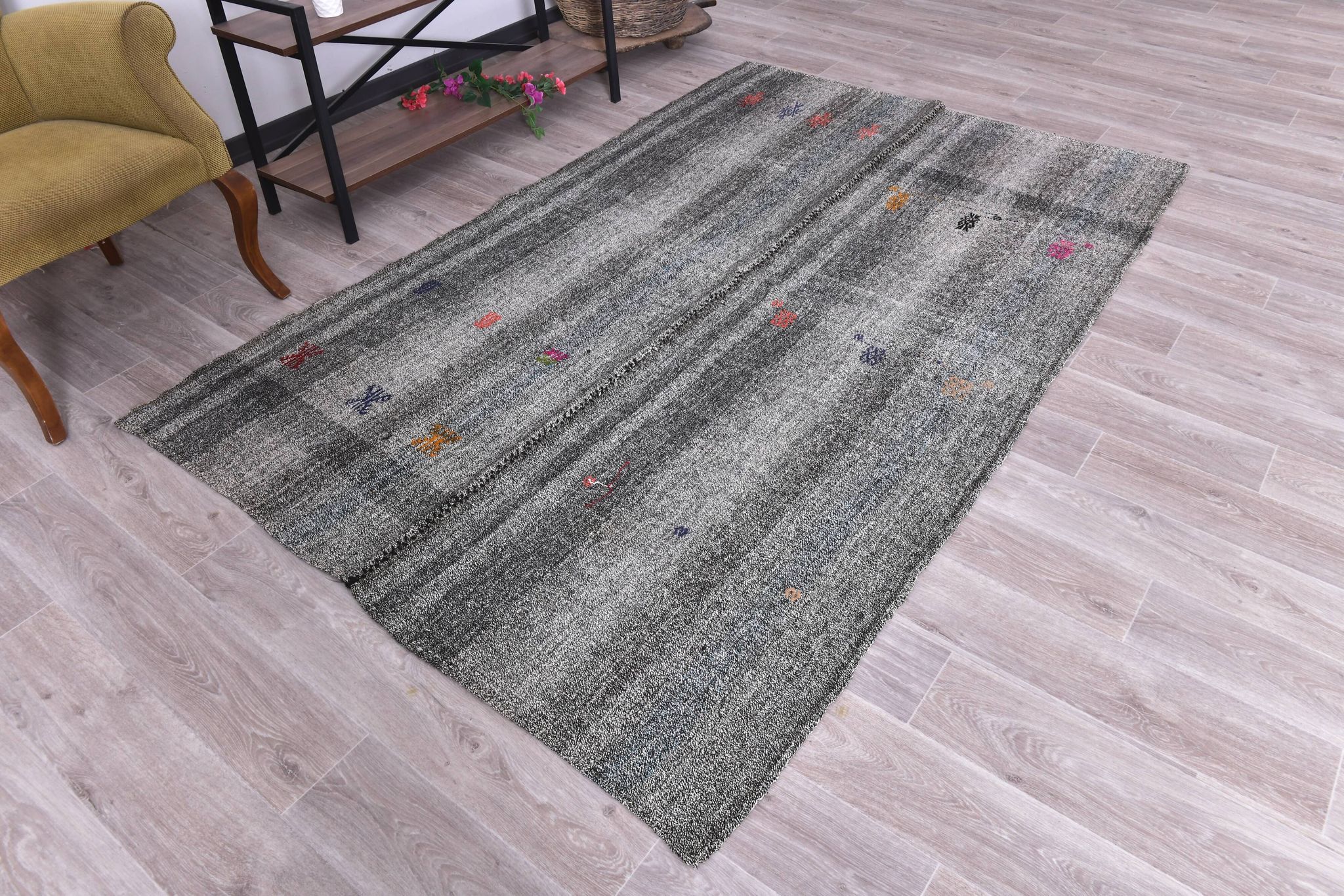 Gray Black Turkish Kilim Rug 159x247Cm SK 240591