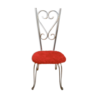 Small child chair in gold wrought iron and red pilou textile