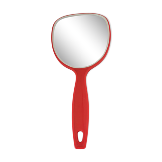 vintage courtesy hand mirror in orange plastic 13x28cm