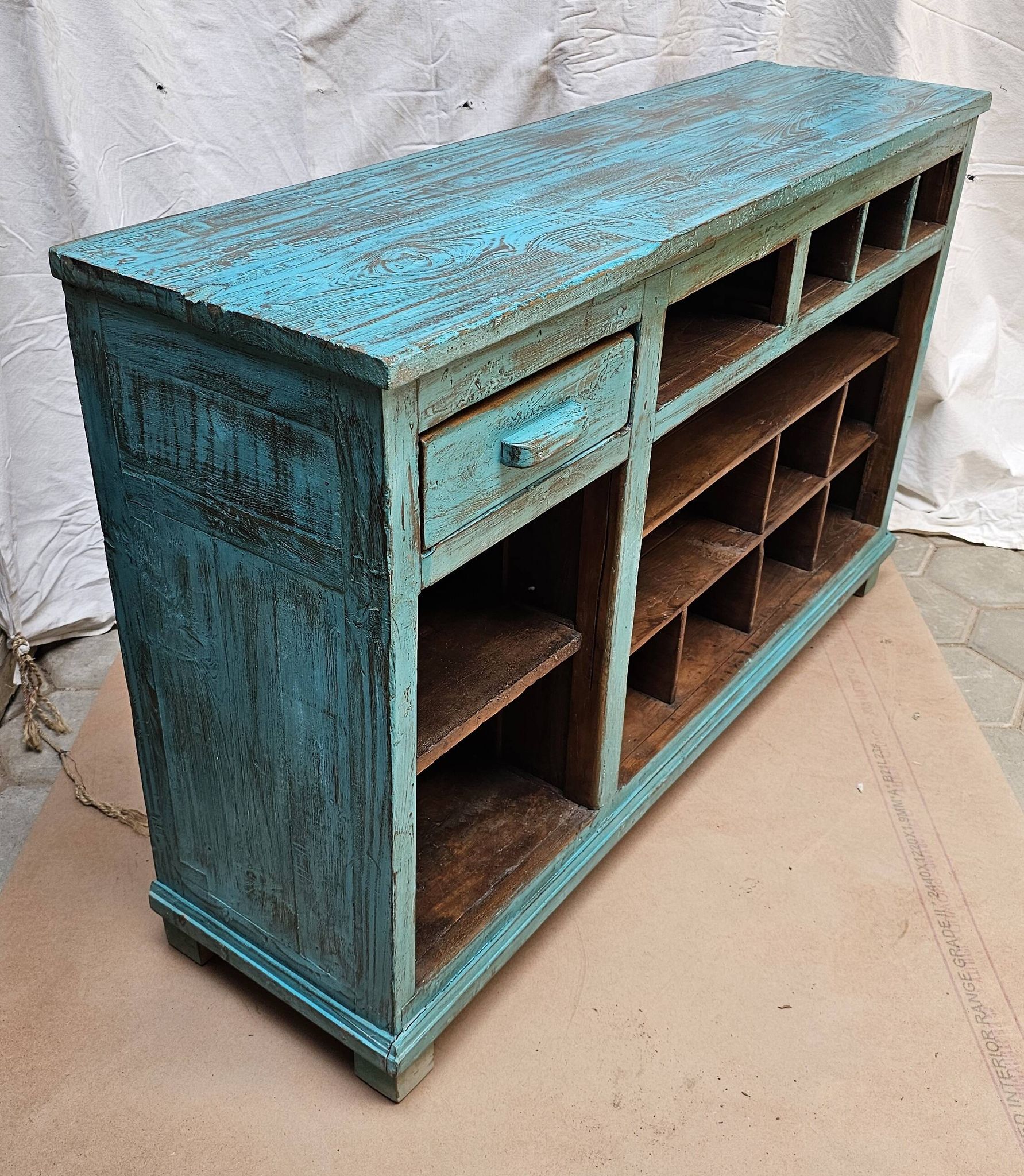 Old merchant's counter in Burmese teak.