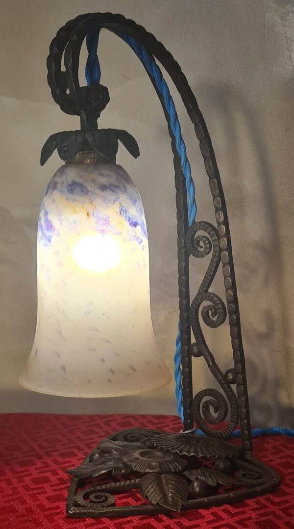 lampe fer forgé ancienne 32x20 jolie tulipe original elec ok