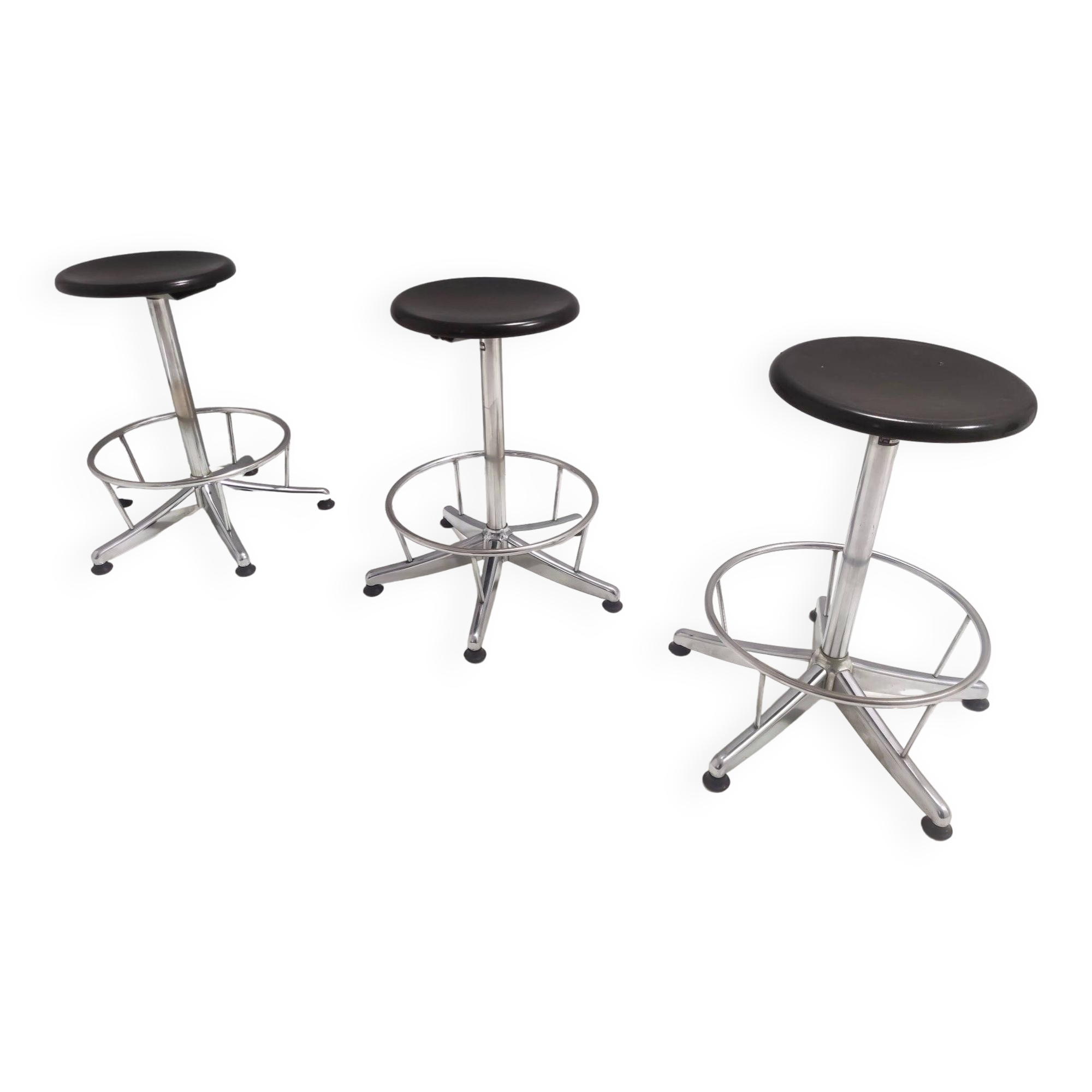 Vintage Black Plastic and Chromed Metal Revolving and Adjustable Stool, Italy