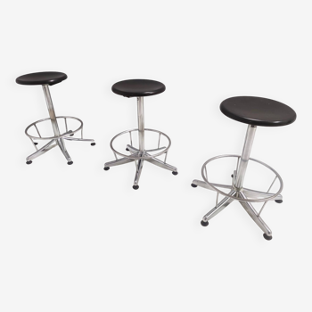 Vintage Black Plastic and Chromed Metal Revolving and Adjustable Stool, Italy