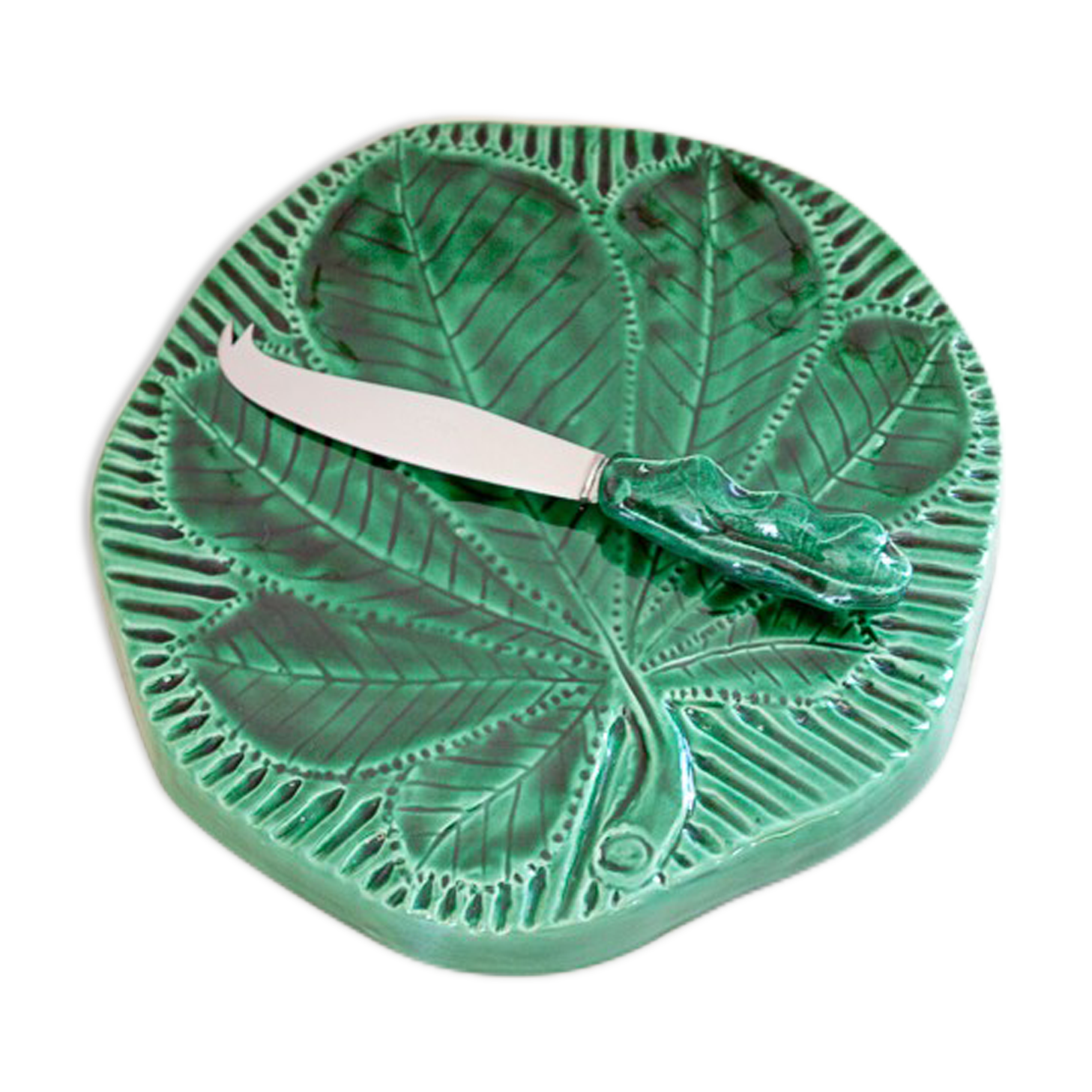 Cheese platter and its art deco green knife