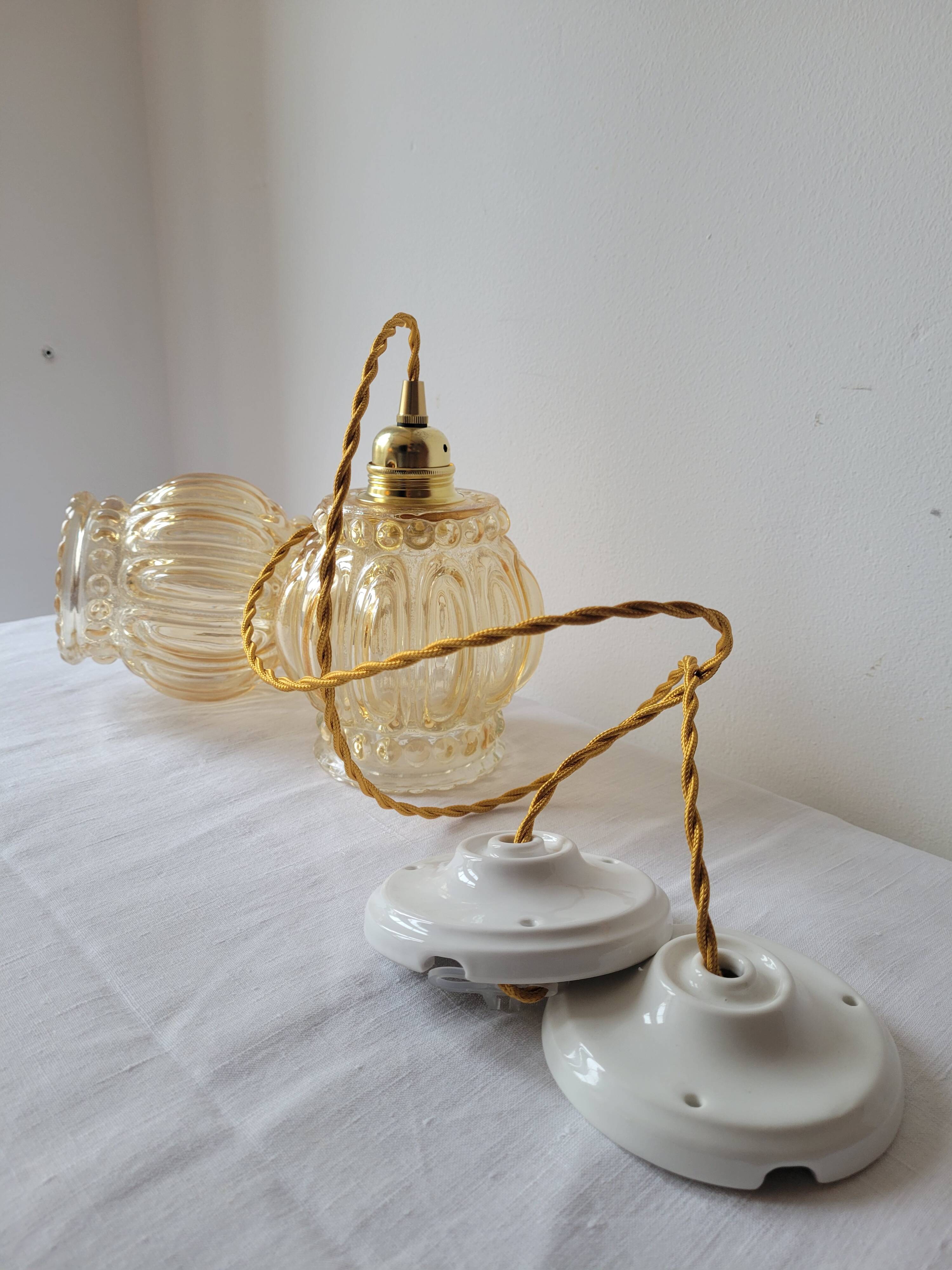 Duo of molded glass pendant lights