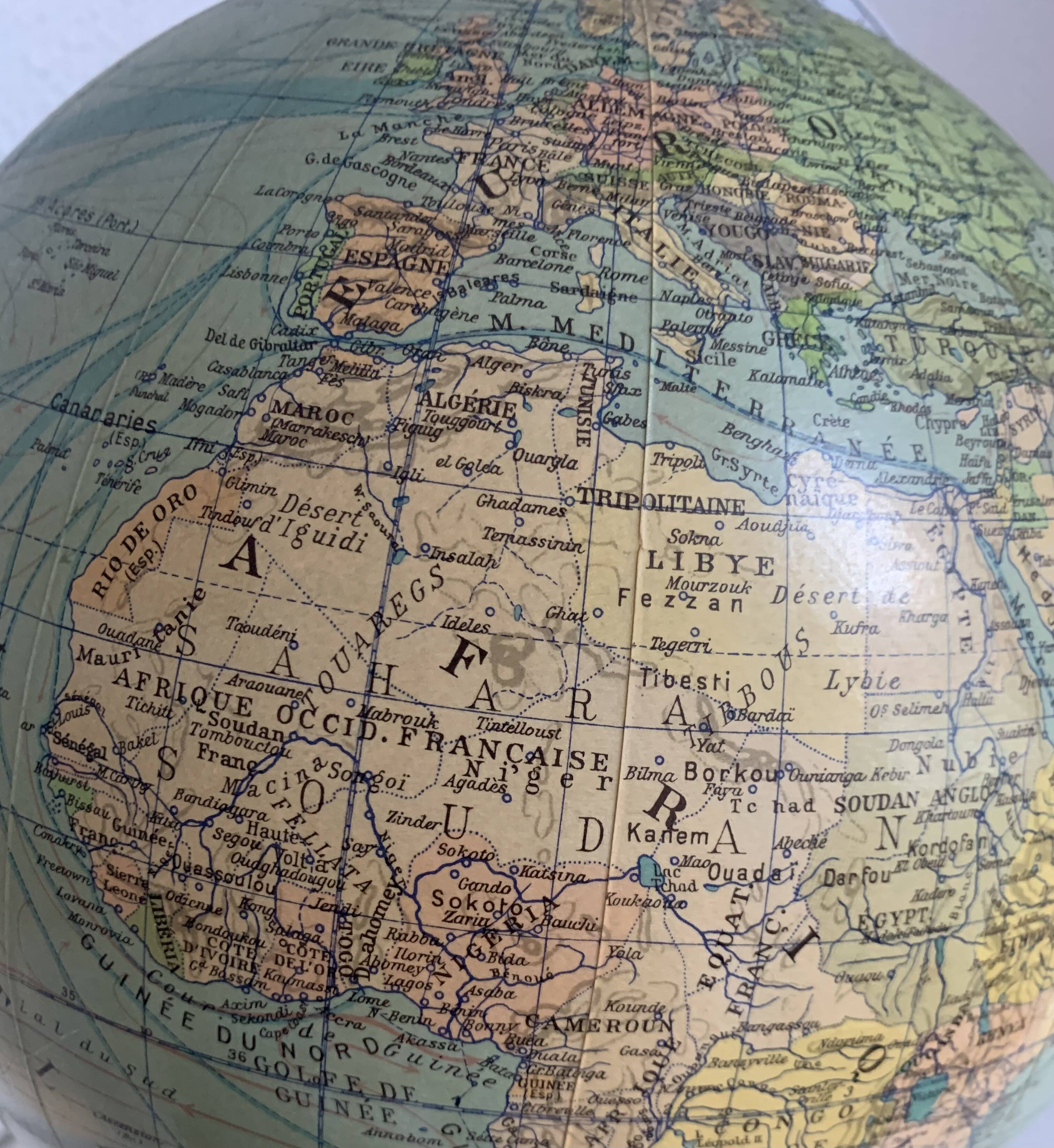 Vintage 1950 terrestrial globe glass Colomb political world map - 34