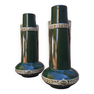 Pair of Art Nouveau barbotine vases by Gustave de Bruyn