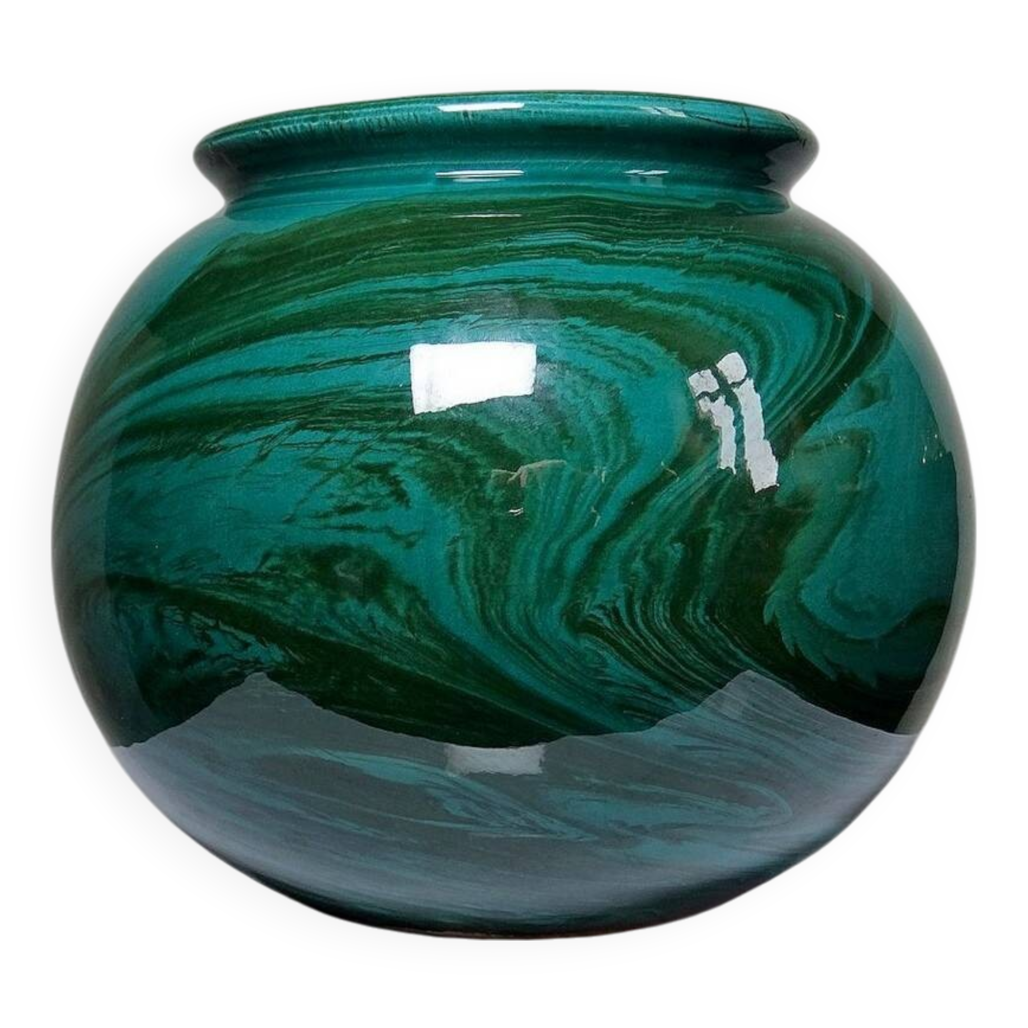 Large ceramic ball vase, art deco style, shade of green, vintage