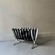 Large Barcelona magazine rack in chrome and leather straps, design circa 1970