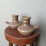 Pair of slow handcrafted stoneware candlesticks, bohemian country decor