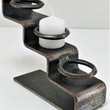 Sculptural candle holder patinated steel design 80s