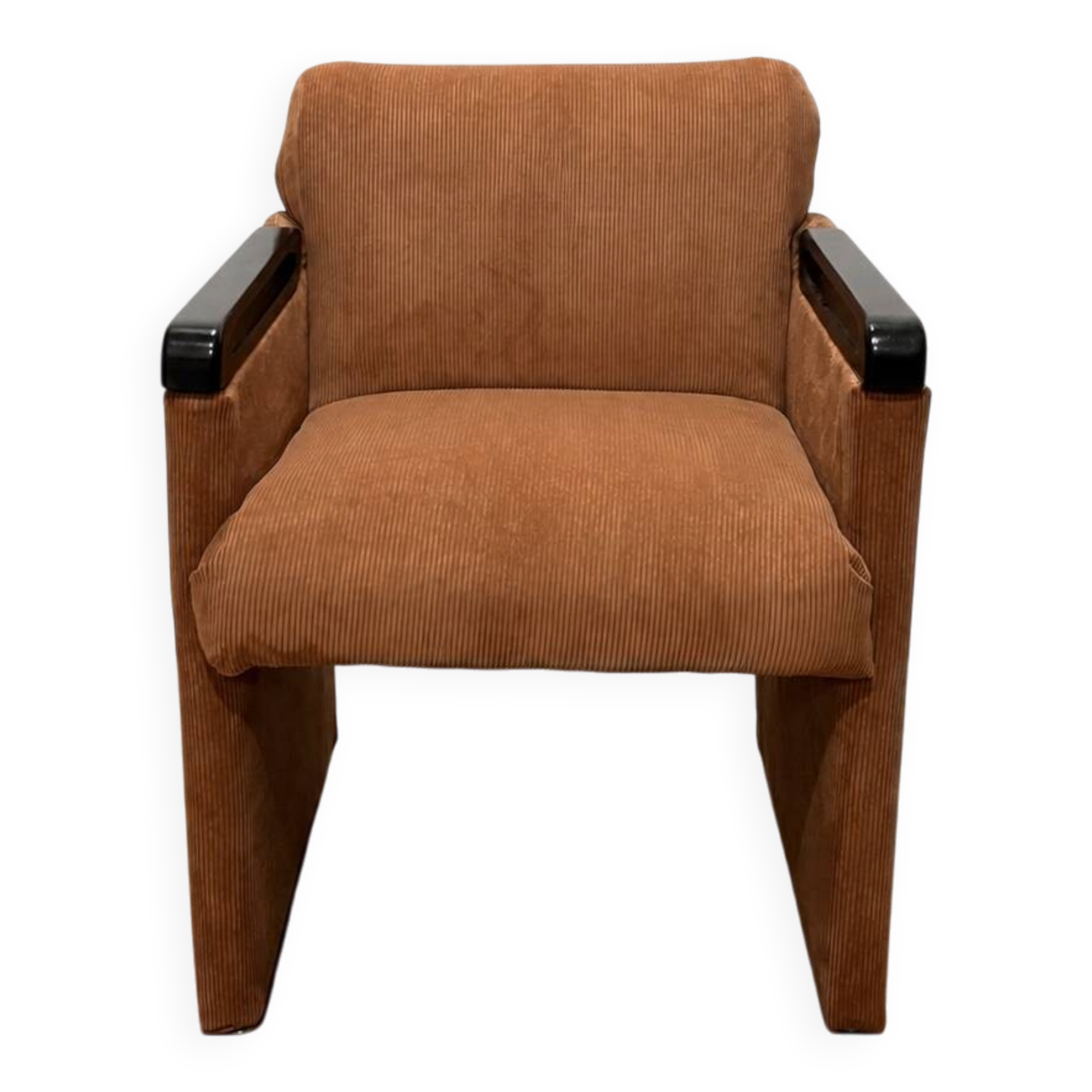Paire de fauteuils années 80 en velours côtelé terracotta