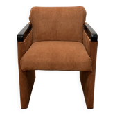Paire de fauteuils années 80 en velours côtelé terracotta