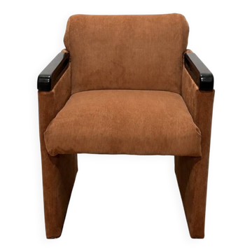 Paire de fauteuils années 80 en velours côtelé terracotta