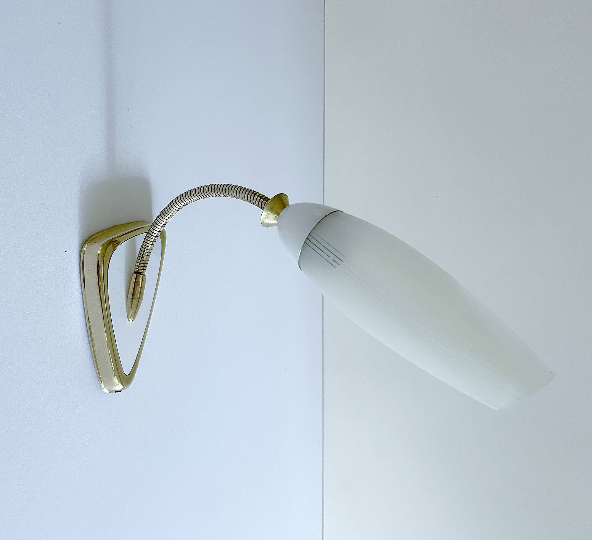 Mid Century Flexible Brass Glass Wall Light