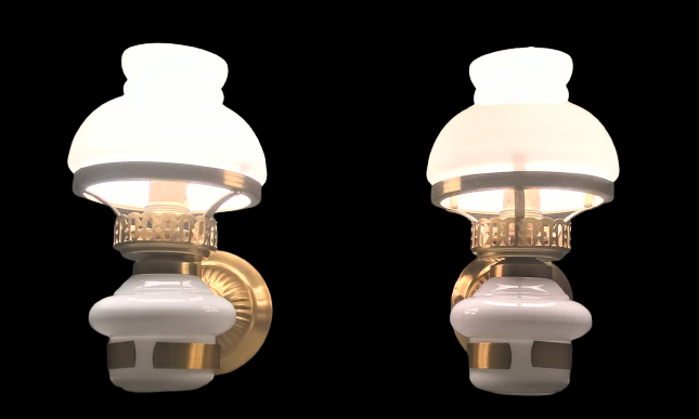 Pair of double opaline and gold metal wall light vintage 60's