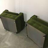 Pair of armchairs, green velvet on wheels, from the 70s