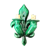 Sconce candlesticks fleur de lys in green ceramic