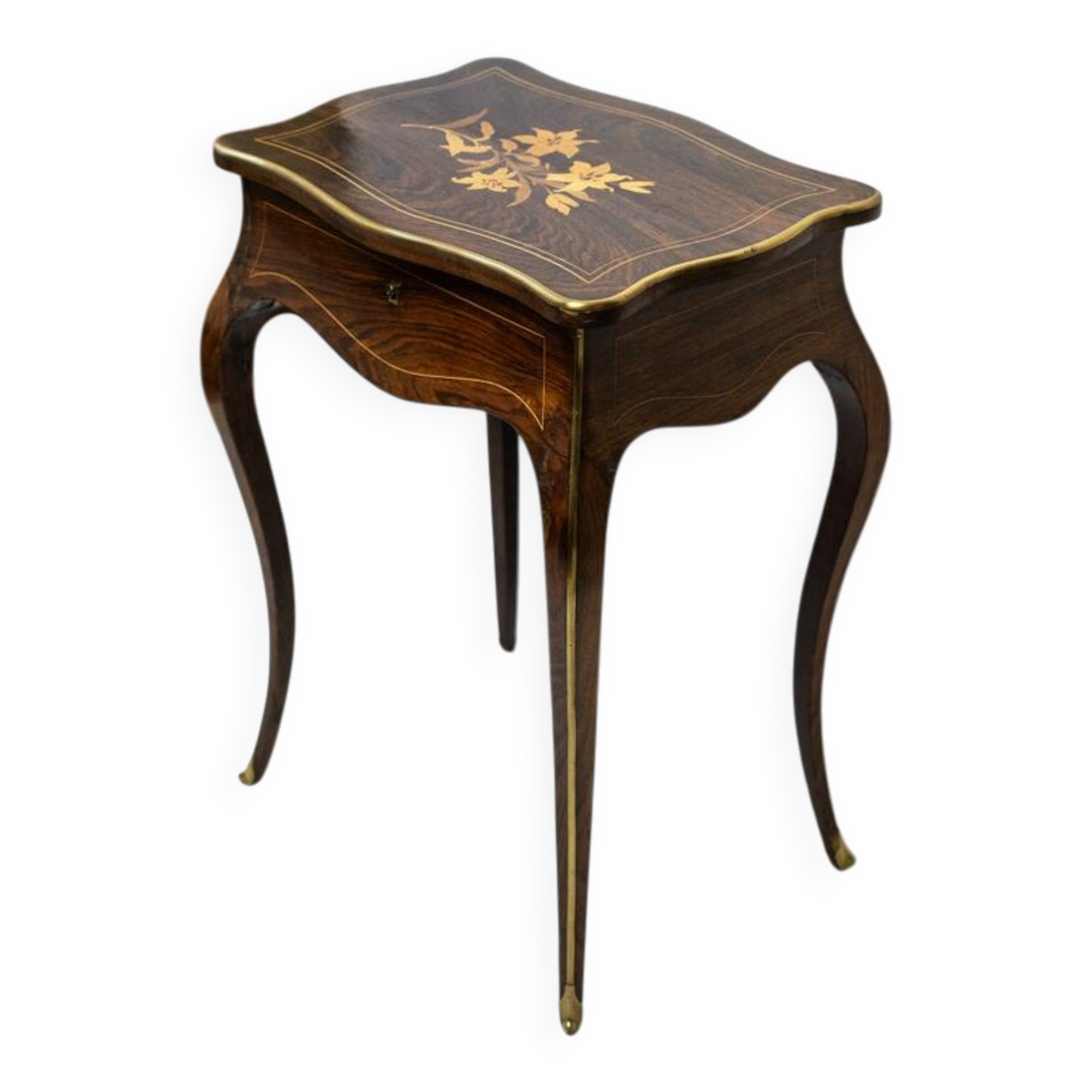 Napoleon III style floral marquetry work table / hairdresser's table.