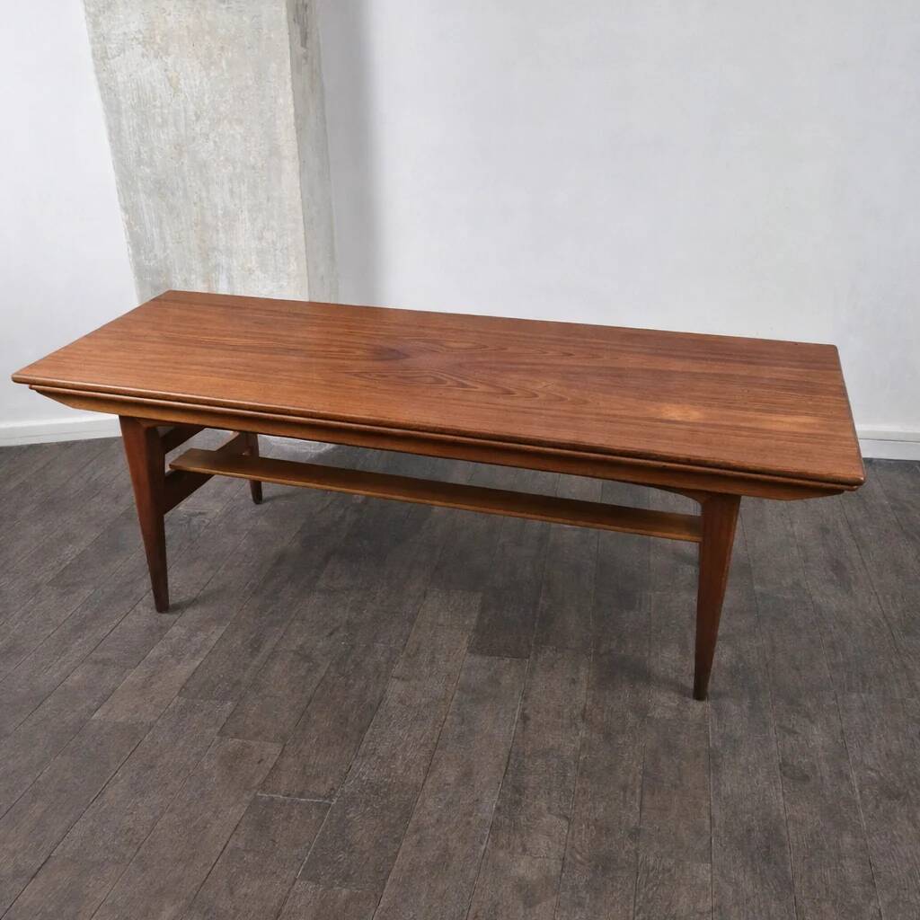 Table basse en teck avec hauteur et largeur réglables par Kai Kristiansen pour Trioh, Danemark, 1960.