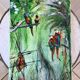 Oil painting on canvas jungle parrot signed vintage