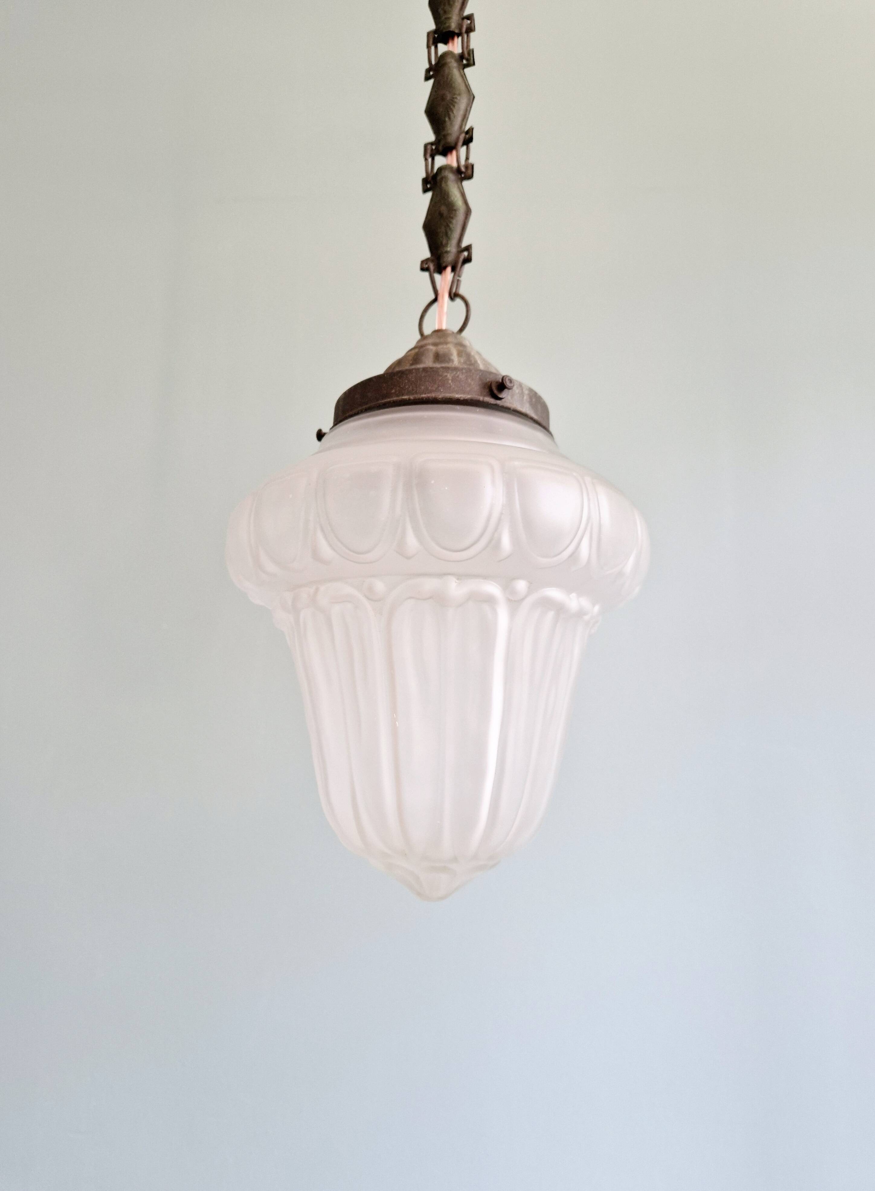 Art Deco pendant light in transparent satin glass, 1920s-30s