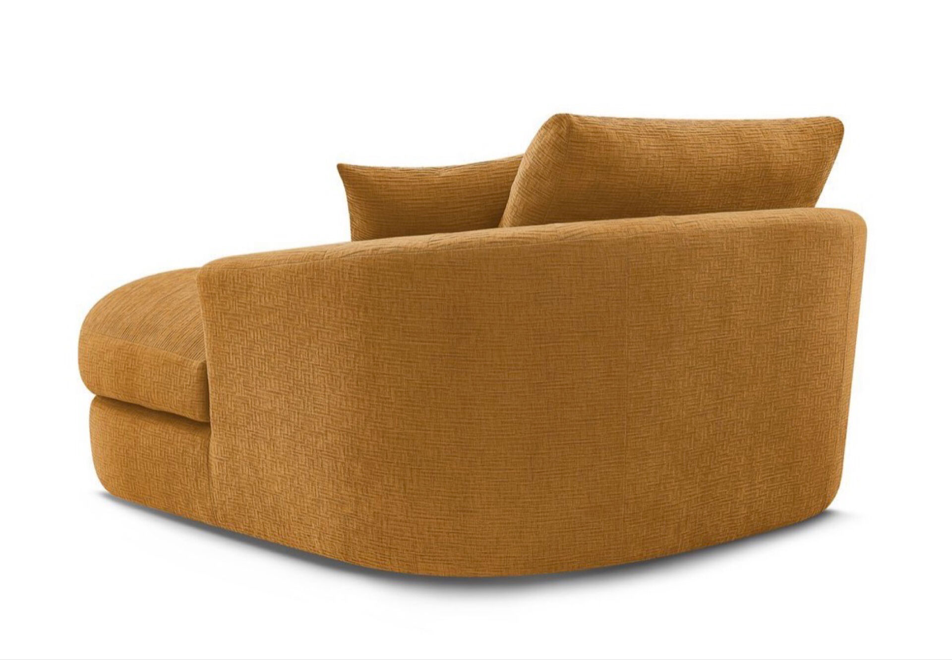 Belem meridian sofa by bobo chic in textured ochre fabric.
