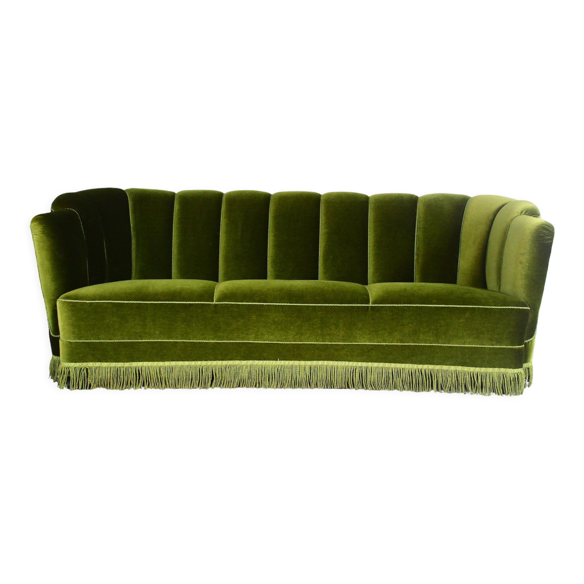 1940s art deco green velvet banana sofa, Denmark