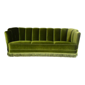 Canapé banane en velours vert vert art déco des années 1940, Danemark