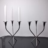 Pair of Scandinavian 3-arm candlesticks in alpaca, Sweden, 1970