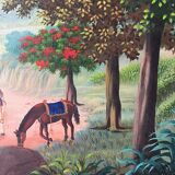 Soldiers and horses lost in the forest, signed
