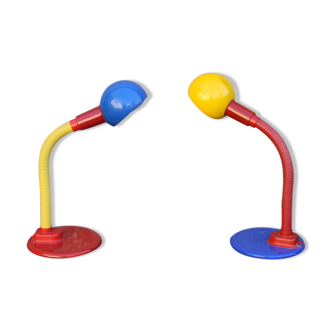 Two desk lamps from the 80s/90s in primary colors