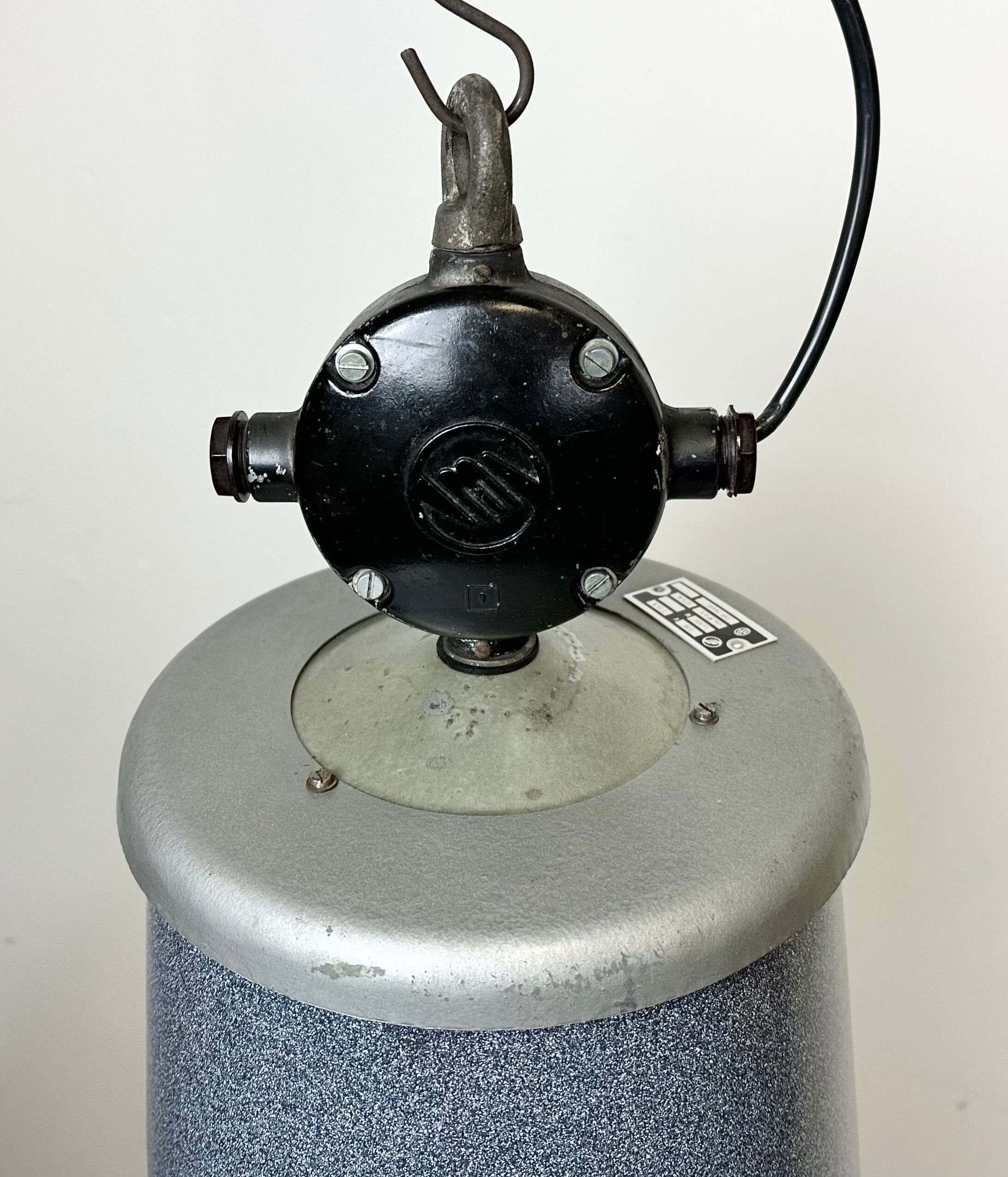 Grey enamel industrial factory lamp from Elektrosvit, 1960s