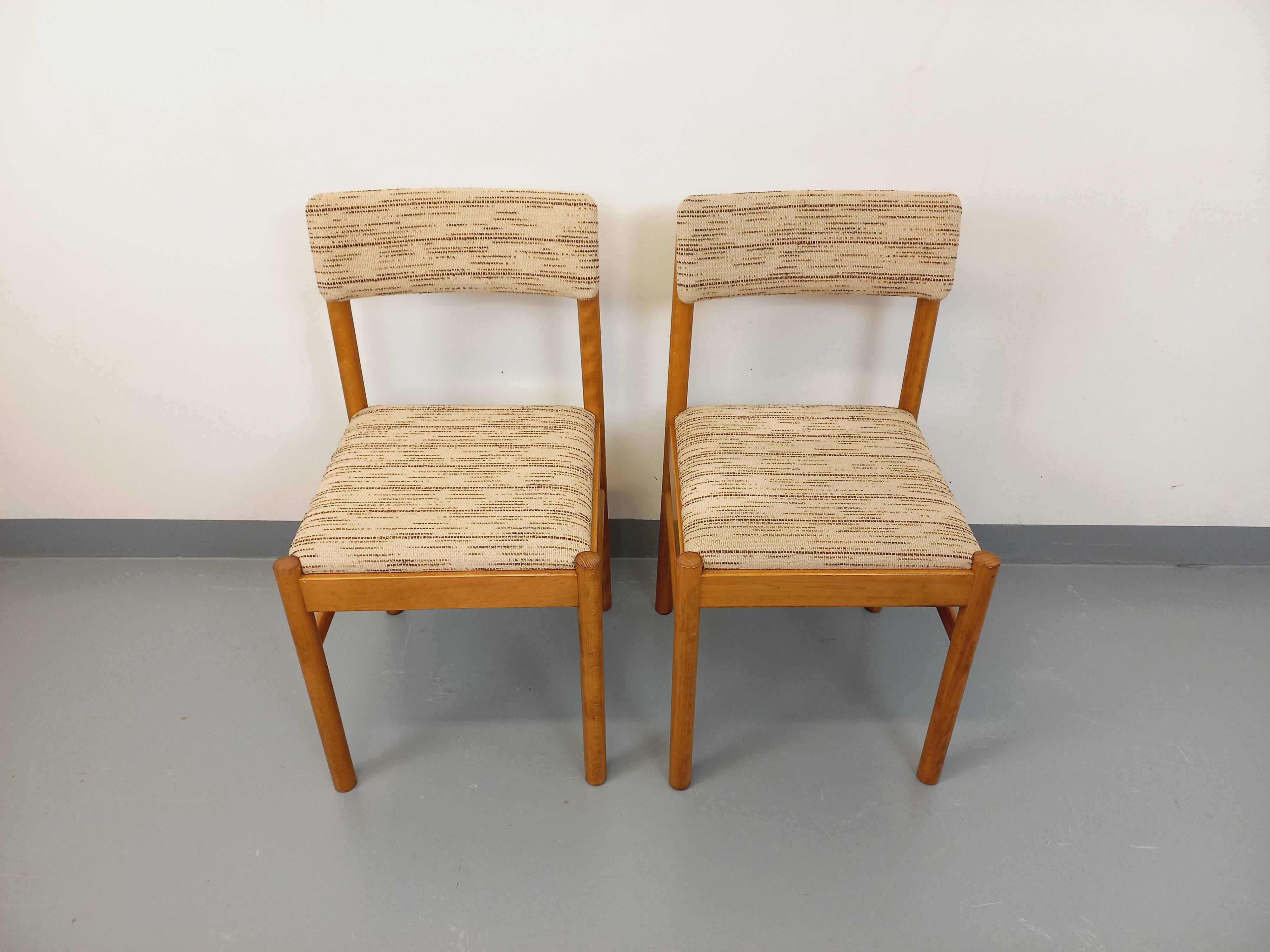 Pair of vintage Baumann chairs in wood and fabric from the 70s