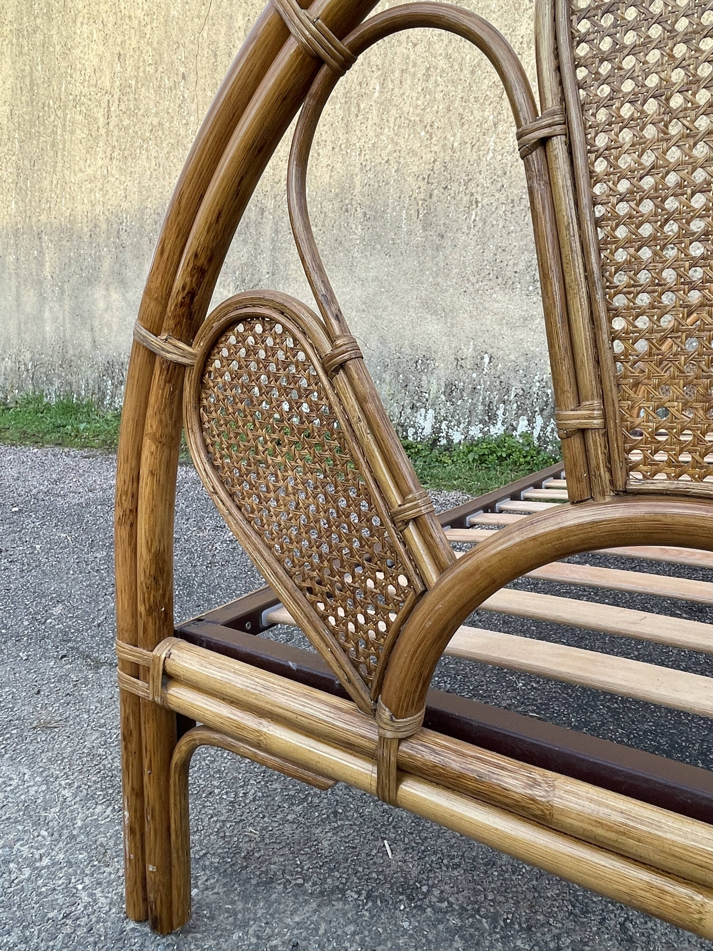 Single rattan and peacock cane bed