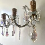 Pair of Marie Thérèse double wall lights in Bohemian crystal