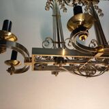 Important gilded brass chandelier circa 1940