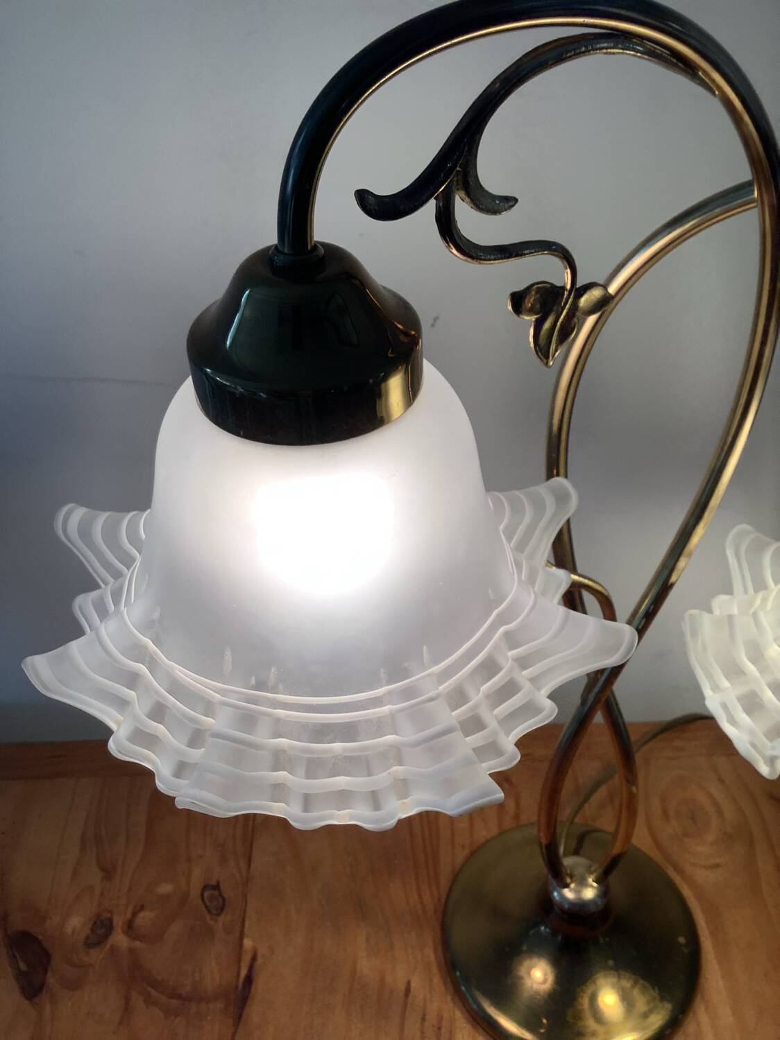 Vintage brass lamp and handkerchief globes