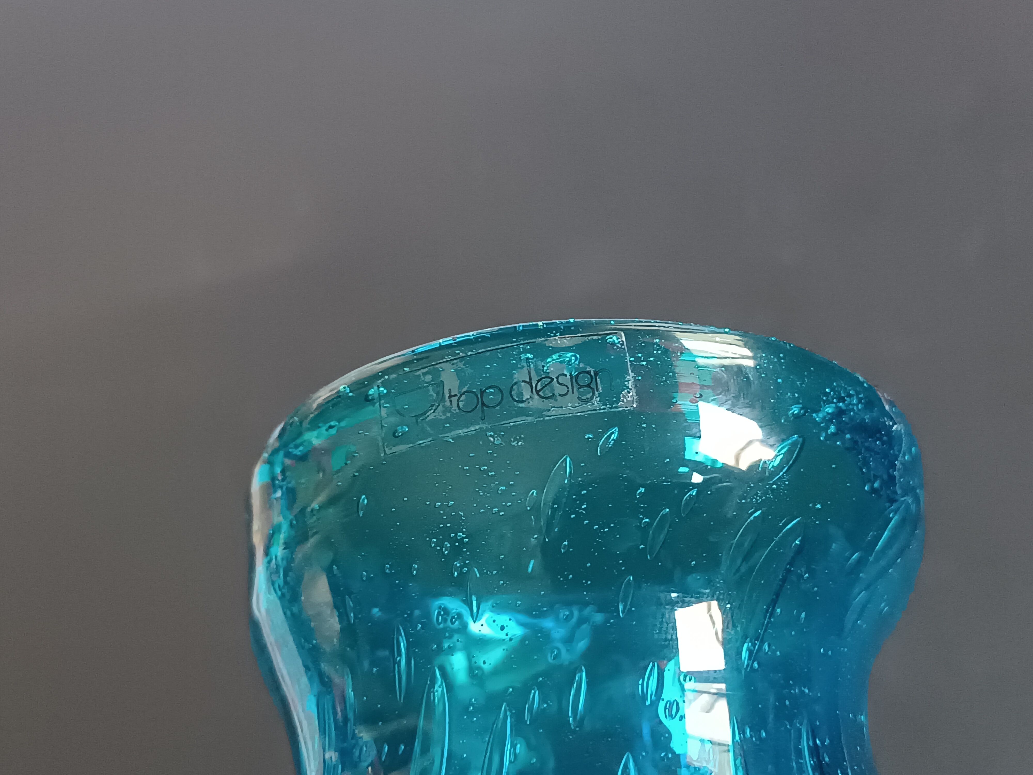 Blue bubbled glass vase Top Design Italy 1970