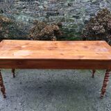 Old cherry farmhouse table with 3 drawers and turned legs