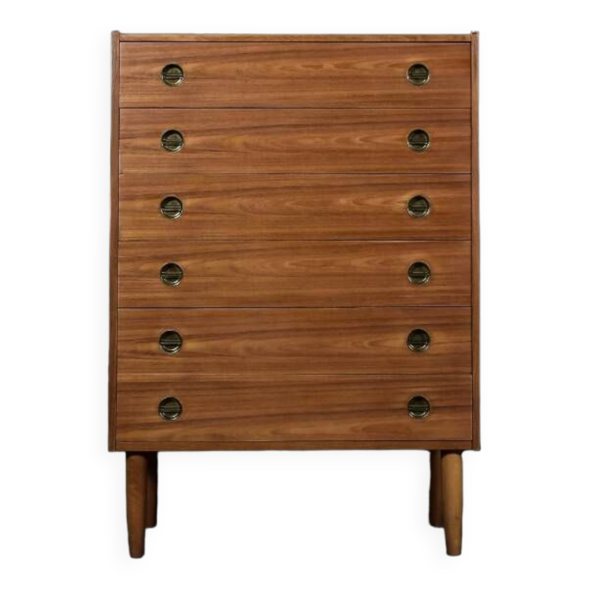 Mid-century modern Danish high chest of drawers in teak with brass handles, 1960s